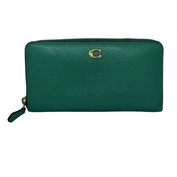 Auth COACH Accordion Zip Wallet CC489 Green Leather - Long Wallet - Picture 1 of 5